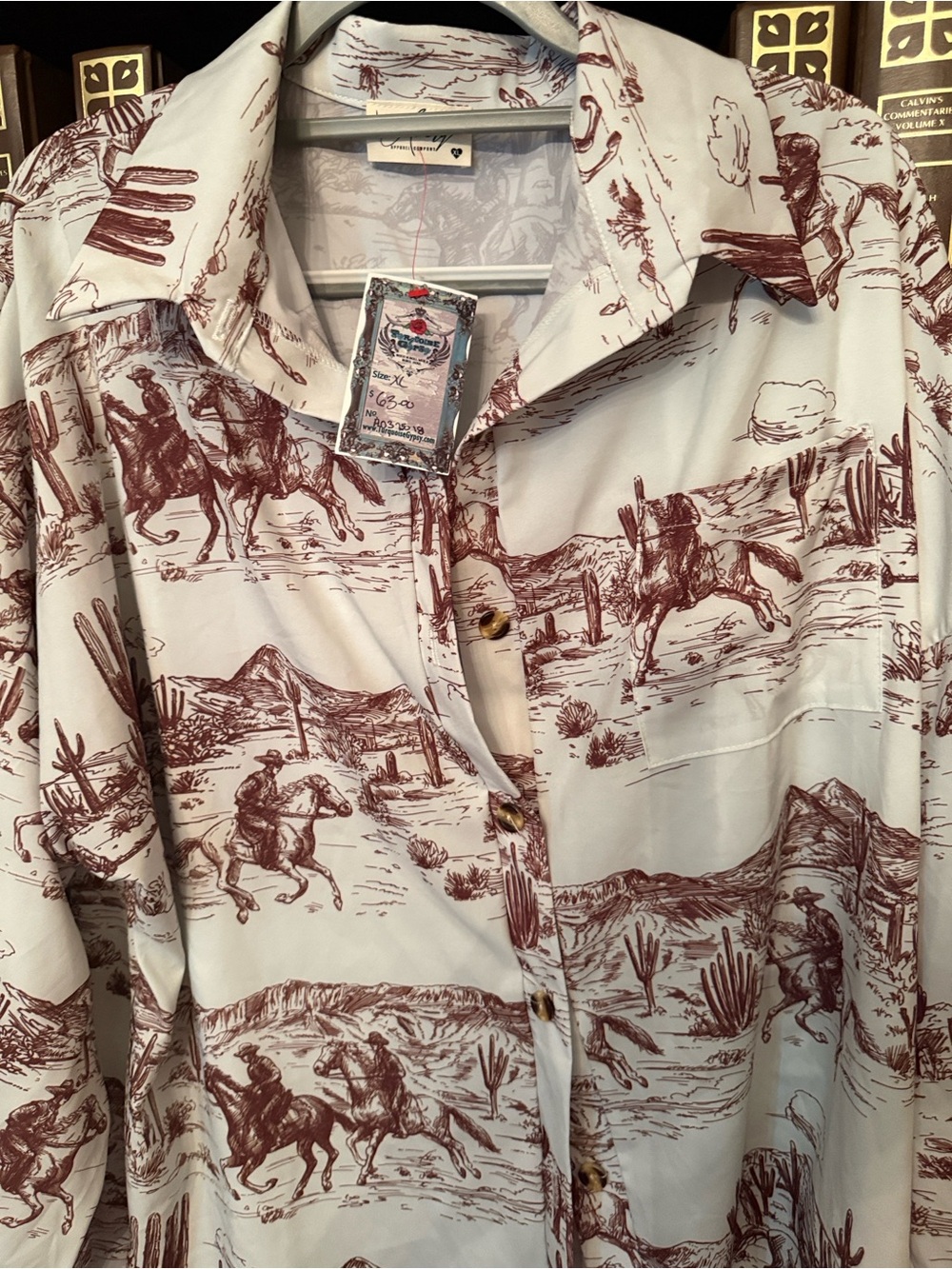 Avery power blue Top with Brown Scenic Print